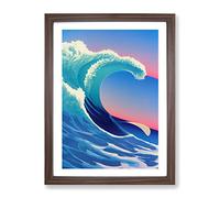 Ocean Wave At Sunset No.2 Framed Print | A3 Walnut Framed Wall Art | Ready to Hang | Modern Nautical Picture | Living Room Bedroom Lounge Office