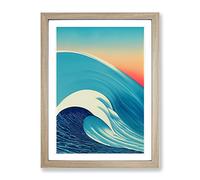 Ocean Wave At Sunset No.3 Framed Print | A3 Oak Framed Wall Art | Ready to Hang | Modern Nautical Picture | Living Room Bedroom Lounge Office