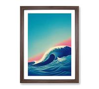 Ocean Wave At Sunset No.4 Framed Print | A2 Walnut Framed Wall Art | Ready to Hang | Modern Nautical Picture | Living Room Bedroom Lounge Office