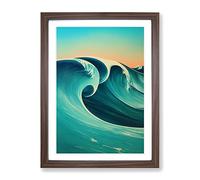 Ocean Wave At Sunset No.8 Framed Print | A4 Walnut Framed Wall Art | Ready to Hang | Modern Nautical Picture | Living Room Bedroom Lounge Office