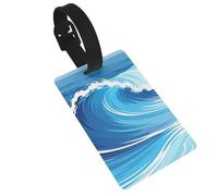 Ocean Wave Blue Luggage Tags for Suitcases - Durable PVC ID Tags with Detachable Straps for Travel, Backpack, Golf Bag, Anti-Loss
