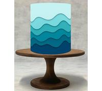 Ocean Wave Blue Ombre Cake Wrap & Topper - Modern Gradient Sea Pattern Design - Perfect for Beach, Summer, or Birthday Cakes - Printed on Icing or Wafer Paper!104 (Icing Sheet)