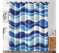 Ocean Wave Crutains for Bedroom, Modern Abstract Waves Blackout Curtains Living Room, Eyelet Thermal Window Treatments, 2 Panels 90 x 108 Inch, Home Decor pw&17