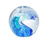 Ocean Wave Crystal Ball, 80MM Hand Blown Glass Figurines Ball Paperweight Crystal Sphere Ocean Coastal Table Top Nautical Decor for Home Office Christmas