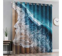 Ocean Wave Curtains 95% Blackout, Coastal Beach Patterned Curtains for Living Room Bedroom, 54 Drop Eyelet Thermal Drapes Home Decor, 46x54 Inch 2 Panels X&-145