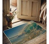 Ocean Wave Doormat, Teal Surf Door Mat for Indoor & Outdoor Entrance Coastal Decor, Rubber Waterproof Non-Slip Dust Absorbent Front Doormat, Easy Clean 29x17 Inch