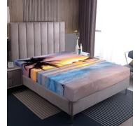 Ocean Wave Fitted Sheet 100% Microfiber Breathable Summer Sea Beach Only Bedsheet No Pillowcases Hawaiian Tropical Palm Tree Fitted Sheets Double(135x200+30cm)