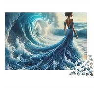 Ocean Wave Girl Jigsaw Puzzle for Adults 1000 Piece Jigsaw Puzzle Night Fantasy Scene Focus Gift 38x26cm/1000pcs