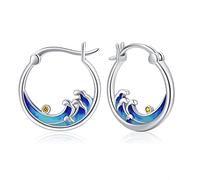 Ocean Wave Huggie Hoop Earrings S925 Sterling Silver Hoop Earrings Hypoallergenic Summer Beach Jewellery Birthday Gifts for Women Girls