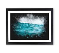 Ocean Wave In Morocco Paint Splash Modern Art Framed Print | A3 Black Framed Wall Art | Ready to Hang | Modern Nautical Picture | Living Room Bedroom Lounge Office