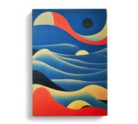 Ocean Wave Modern Art No.1 Abstract Blue, Red, Peach Canvas Print | Gallery Wrapped 30mm Frame Wall Art | 30x20 inches | Ready to Hang | Abstract Seascape Picture | Living Room Bedroom Lounge Office