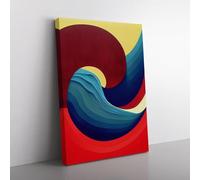 Ocean Wave Modern Art No.2 Abstract Red, Red, Teal Canvas Wall Art Print Ready to Hang, Framed Picture for Living Room Bedroom Home Office Décor, 76x50 cm (30x20 Inch)