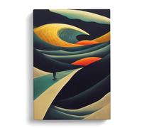 Ocean Wave Modern Art No.5 Abstract Red, Gold, Black Canvas Print for Living Room Bedroom Home Office Décor, Wall Art Picture Ready to Hang, 30x20 Inch (76x50 cm)
