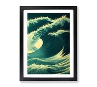 Ocean Wave No.4 Framed Print for Living Room Bedroom Home Office Décor, Wall Art Picture Ready to Hang, Black A4 Frame (34 x 25 cm)