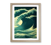 Ocean Wave No.4 Framed Print for Living Room Bedroom Home Office Décor, Wall Art Picture Ready to Hang, Oak A4 Frame (34 x 25 cm)
