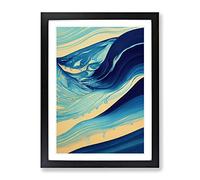 Ocean Wave Paint Abstract Framed Wall Art Print A2 Black