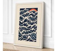 Ocean Wave Pattern Japandi Canvas Wall Art Print 18x12 Inch