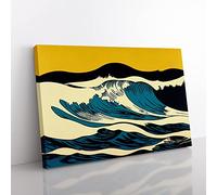 Ocean Wave Pop Art Abstract Canvas Wall Art Print Ready to Hang, Framed Picture for Living Room Bedroom Home Office Décor, 60x40 cm (24x16 Inch)