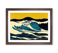 Ocean Wave Pop Art Abstract Framed Print | A3 Walnut Framed Wall Art | Ready to Hang | Pop Art Nautical Picture | Living Room Bedroom Lounge Office