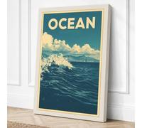 Ocean Wave Poster Vintage Canvas Wall Art Print 24x16 Inch