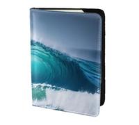 Ocean Wave Print 5.5in Passport Travel Document Wallet Case Stylish Secure Men Women For Travelers, Black, One Size