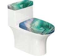 Ocean Wave Print Bathroom Toilet Lid Cover, Washable Toilet Lid Set,Fits Most Round,Oblong Lids