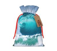Ocean Wave Print Cotton Twill Christma Drawstring Gift Bags | Reusable Pouches Birthdays Anniversaries Parties M 8.3in X 11.8 New Year