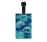 Ocean Wave Print Luggage Tags with Full Back Privacy Cover - Bright Suitcase Identifier for Travel, Cruise & More