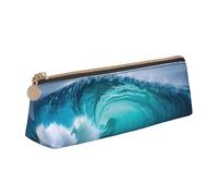 Ocean Wave Print PVC Coin Purse Money Bag Makeup Case Pencil Pouch Zipper stationery case Women Men, White, One Size, Simple