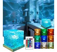 Ocean Wave Projector - 16 Color 3D Ripple Lamp with Remote, Rechargeable Waterproof Rotating Light for Bedroom Bathroom, Dimmable RGB Mood Lighting for Party Bar Beach Decor (Cube-Water Ripple)