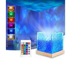 Ocean Wave Projector Lamp, Northern Lights Aurora Projector, 16-Color Rotating Crystal Flame Cube Lamp with Remote Control, Romantic Night Light for Bedroom, Living Room, Hotel & Home Decoration
