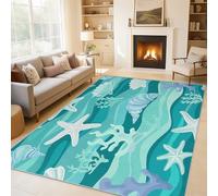 Ocean Wave Rugs Living Room Large 200x230, Nautical Starfish Seashell Area Rugs for Bedroom, Non Slip Low Pile Soft Flannel Carpet, Bedroom Accessories H-53