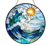 Ocean Wave Suncatcher, Acrylic Stained Glass Style Sun Catcher for Windows, Ukiyo-e Art Hanging Ornament, Vibrant Wall Decor for Patio, Yard, Porch & Living Room