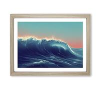 Ocean Wave Sunset Vol.4 Framed Print | A4 Oak Framed Wall Art | Ready to Hang | Modern Nautical Picture | Living Room Bedroom Lounge Office