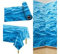 Ocean Wave Tablecloth 1 Roll 1200 Inch Under The Ocean Tablecloth Ocean Themed Backdrop Decor for Ocean Under The Sea Mermaid Pool Beach Classroom Birthday Party Decorations