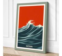 Ocean Wave Vintage Canvas Wall Art Print 36x24 Inch
