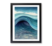 Ocean Wave Watercolour Framed Wall Art Print A2 Black