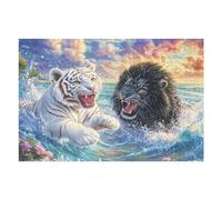 Ocean Wave White Tiger & Black Panther 1000 Pc DIY Jigsaw Puzzle Puzzles for Adults Teens Hard Challenging Team Building Stress Reducing Autumn Gift 1000 PCS