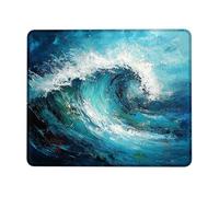 Ocean Waves Art Mouse Pad, Blue Turquoise Splash Design Stitched Edge Mousepad, Rubber Non-Slip Washable Gaming Mouse Pad for Home and Office Desk, Computer, Laptop Square 8x10 Inch