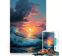 Ocean Waves at Sunset Painting Jigsaw Puzzles 1000 Pieces for Teenagers Brain Skill Family Joy Exact Edge Memorable Gift (50x75cm)