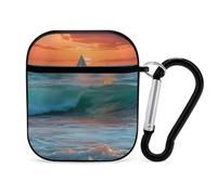 Ocean Waves at Sunset PC Headphone Case for AirPods 1 And 2 Earphone Cover Earbuds Accessories with Keychain