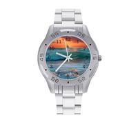 Ocean Waves at Sunset Quartz Wrist Watch Stainless Steel Watches for Men Women Easy to Read
