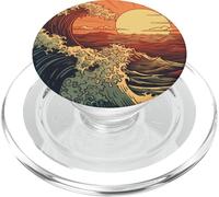 Ocean Waves Beach Theme Sunrise Orange Hue PopSockets PopGrip for MagSafe