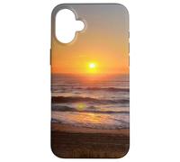 Ocean Waves Beach Theme Sunrise Phone Case Orange Hue Case for iPhone 16 Plus