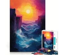 Ocean Waves Between Cliffs at Sunset Hard Jigsaw Puzzle for Adults 1000 Pieces Solid Logic Toy Simple Fun Precision Cut (50x75cm)