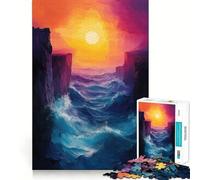 Ocean Waves Between Cliffs at Sunset Jigsaw Puzzles for Adults1000 Pieces Strong Logic Toy Tension Relief Clear Edge Premium Gift (38x52cm)