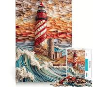 Ocean Waves by Lighthouse Jigsaw Puzzle for Teenagers 1000 Pieces Memory Boost Indoor Play Image Assembly (38x52cm)