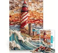 Ocean Waves by Lighthouse Jigsaw Puzzles for Adults 1000 Pieces Brain Workout Toy Relaxing Fun Art Assembly (38x26cm)