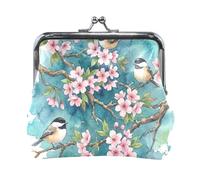 Ocean Waves Coin Purse Coin Purse Wallet with Clasp, Casual Change Pouch for Daily Use, Pink Cherry Blossoms Birds, One Size, Pink Cherry Blossoms Birds