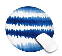 Ocean Waves Desk Mouse Pad, Blue White Watercolor Striped Stitched Edge Mousepad, Rubber Non-Slip Washable Gaming Mouse Pad for Home and Office Computer, Laptop Round 8x8 Inch